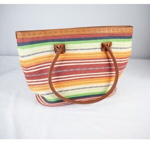 Pendleton Tote Bag Womens Large Multi Color Excellent Casa Grande Woven Leather